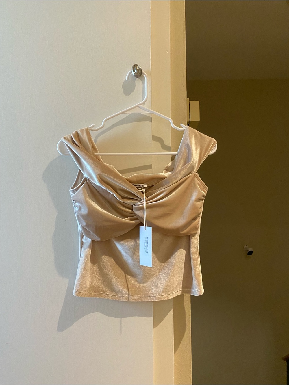 NWT Reformation Champagne velvet Off-Shoulder Top